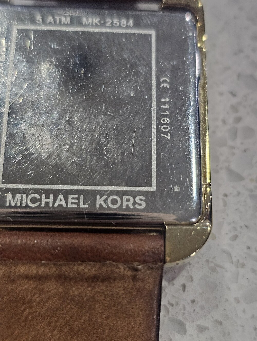 Michael Kors Square Gold Watch with Brown Leather Strap - Picture 9 of 11